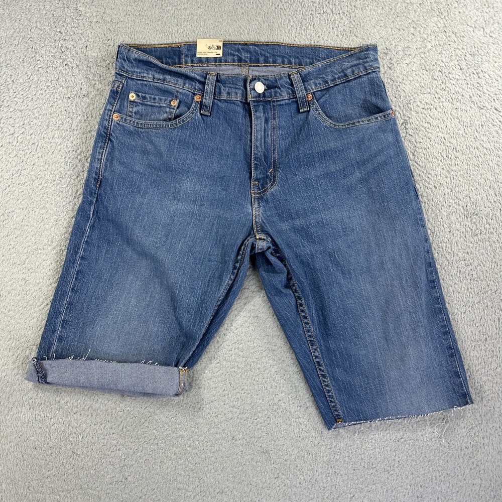 Levis Shorts Mens 30 Blue‎ Denim Jean Jorts 511 Slim Cut Off Frayed Raw Hem NEW